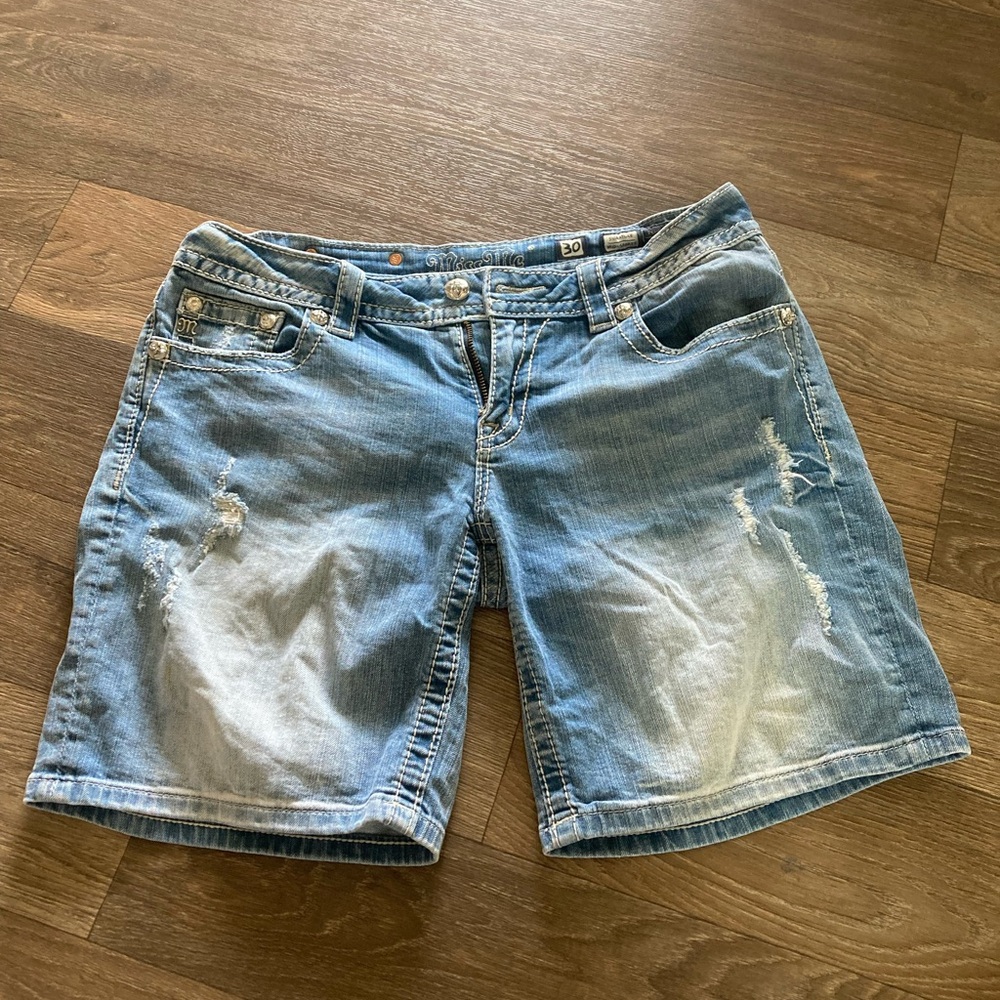 Miss Me Blue Jean Shorts with Faded Denim